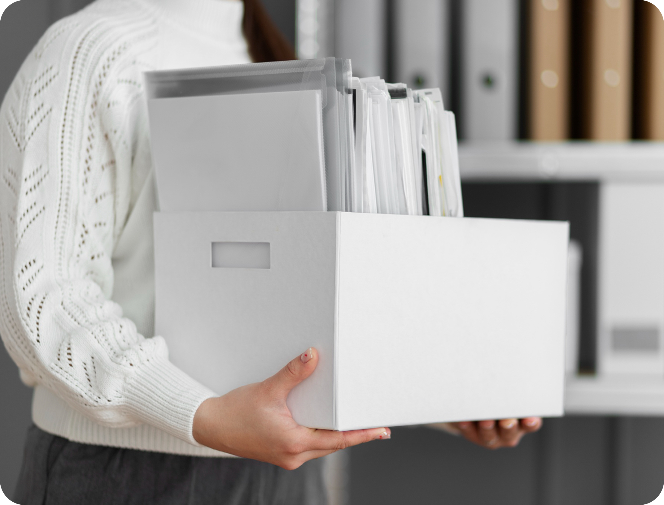 Landlord carrying a document storage box